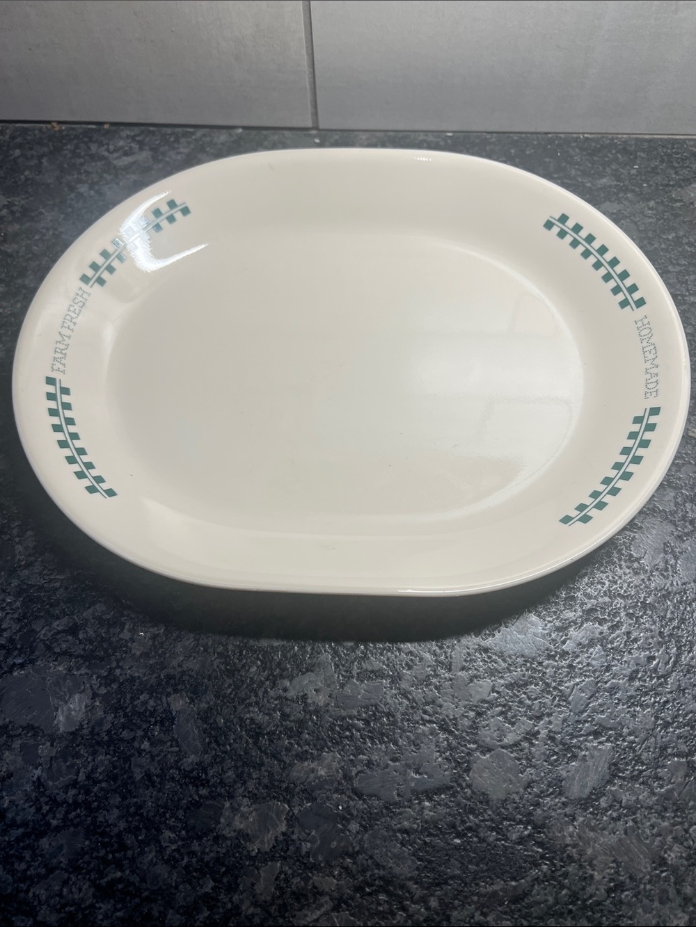 Corelle FARM FRESH White Oval Serving Platter with Teal Checker Accent